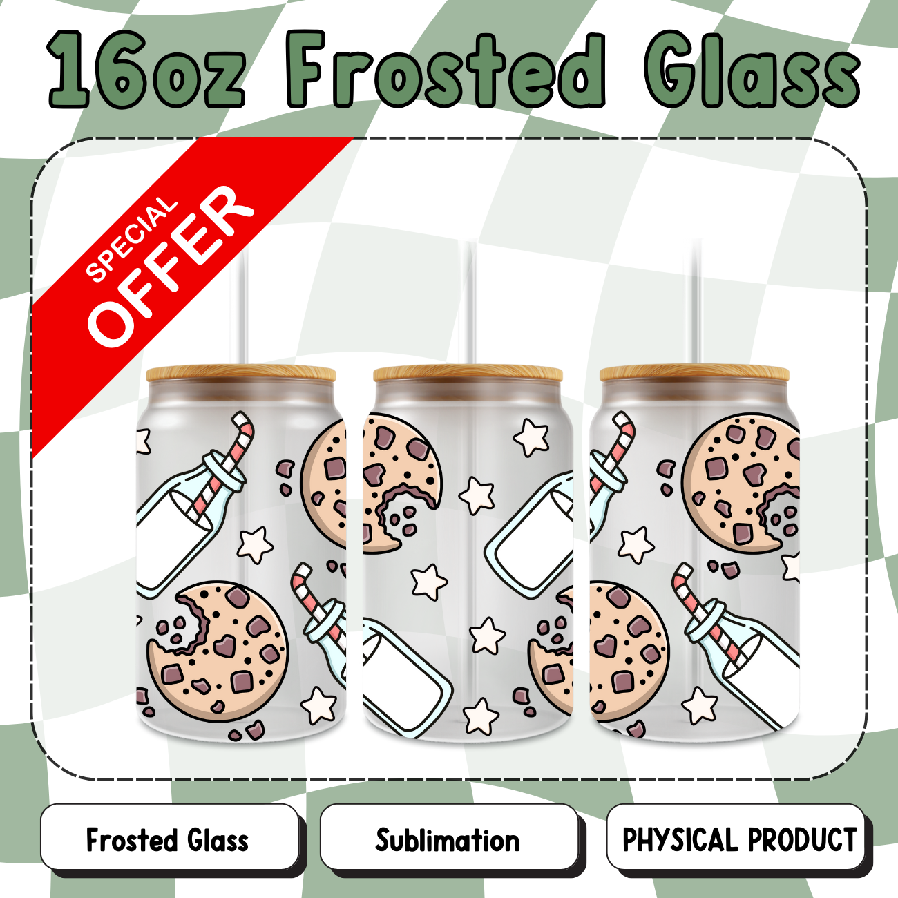 Cookies and Milk 16oz Frosted Sublimation Glass Cup