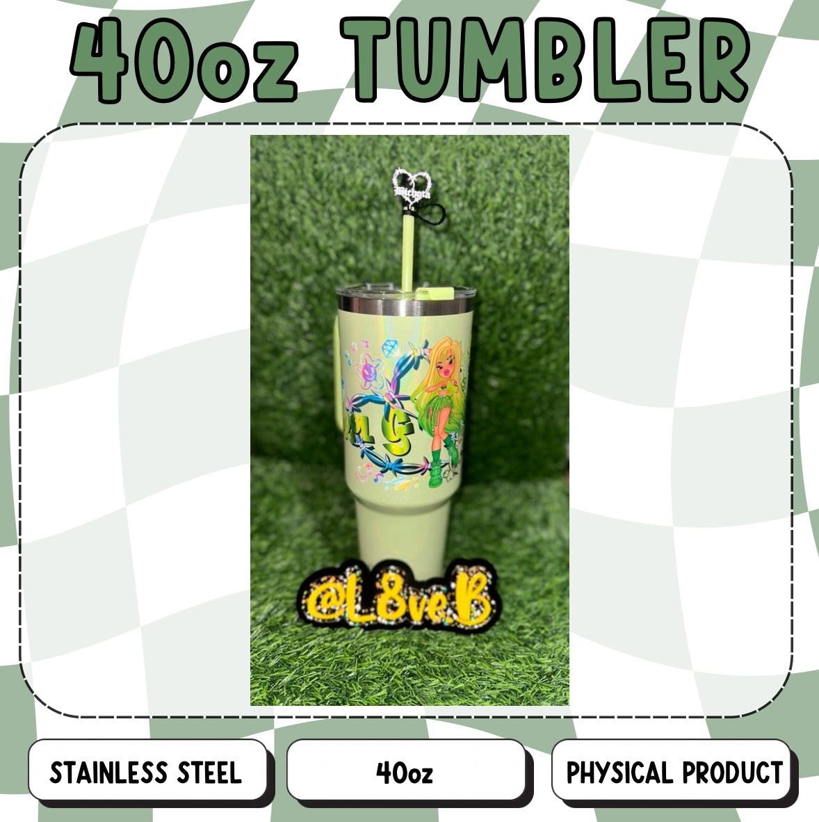 Green Bichota Doll 40oz Tumbler with Straw Topper