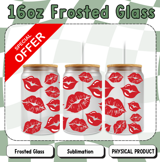 Red Lips 16oz Frosted Sublimation Glass Cup