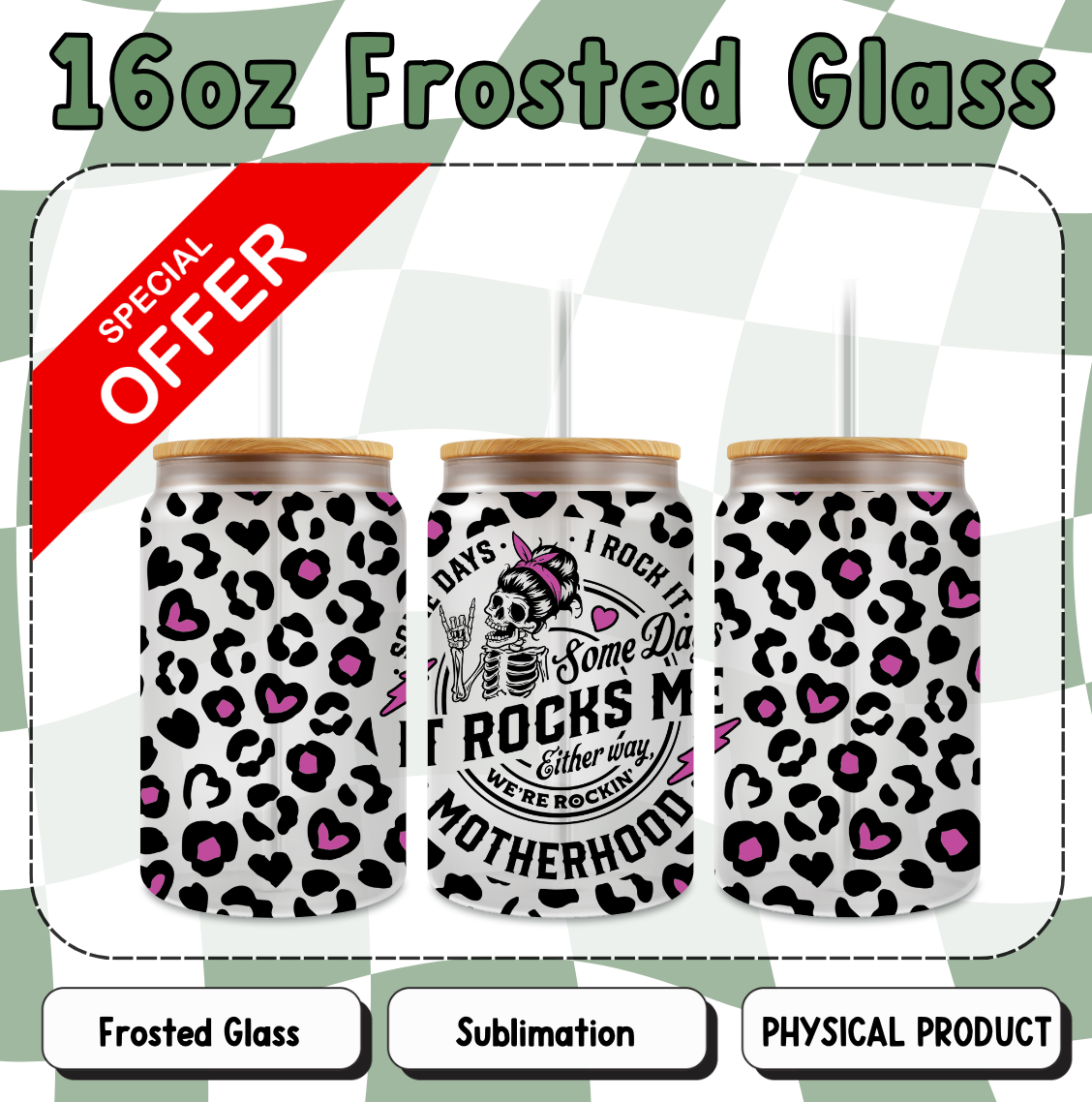 Motherhood 16oz Frosted Sublimation Glass Cup