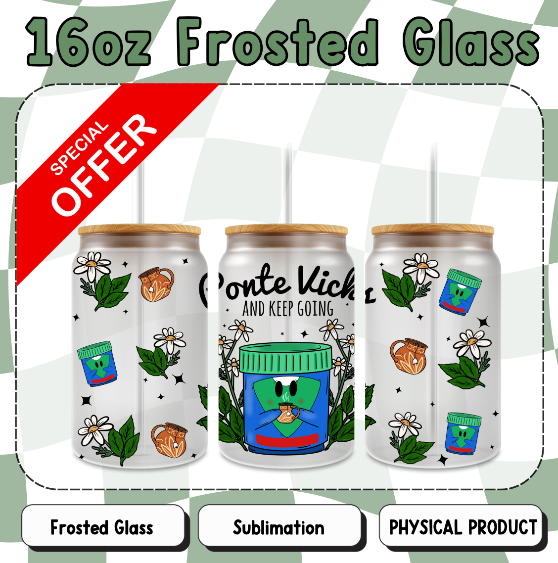 Ponte Vicks 16oz Frosted Sublimation Glass Cup