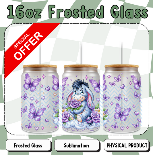 Cute Donkey 16oz Frosted Sublimation Glass Cup