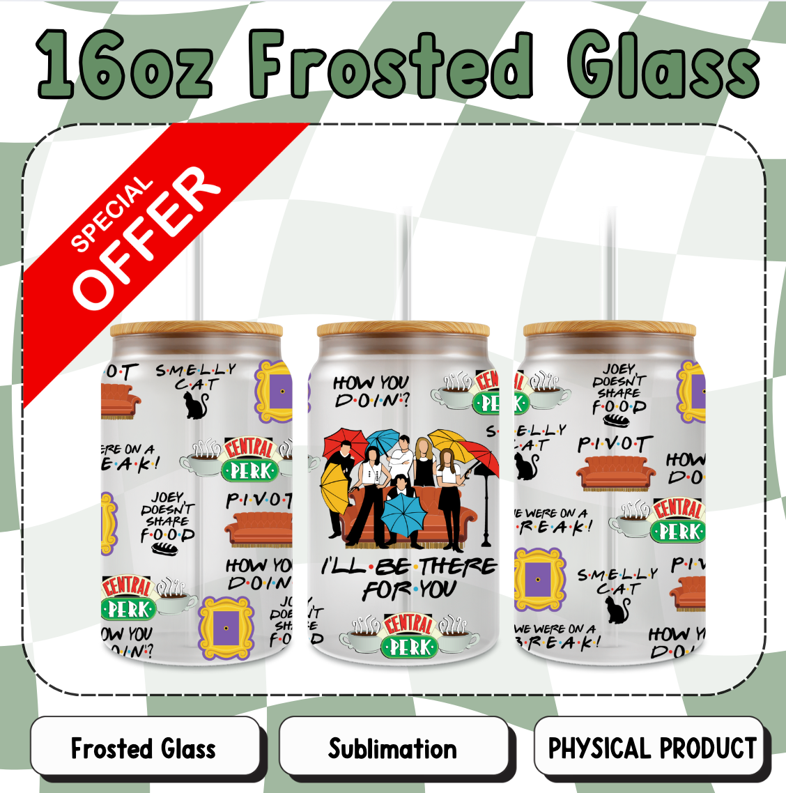 Friends 16oz Frosted Sublimation Glass Cup