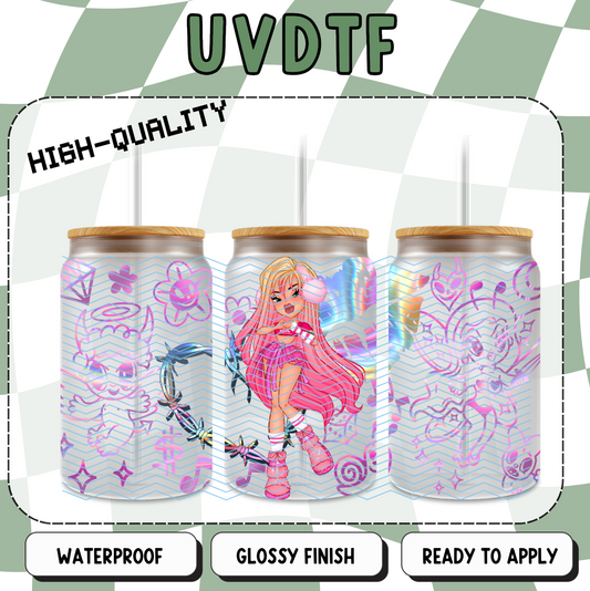 Cute Pink Iridescent KG Doll UVDTF Wrap