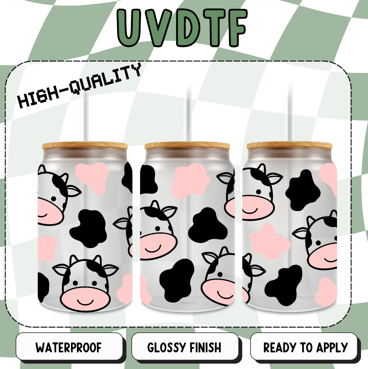 Pink and Black Cow Print  UVDTF Wrap