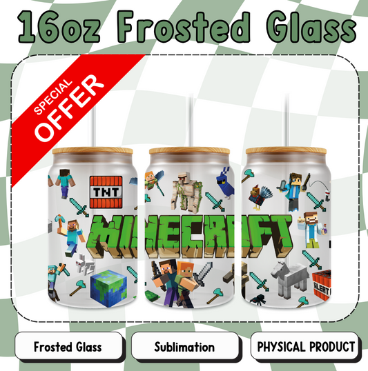 M I N E C R A F T 16oz Frosted Sublimation Glass Cup